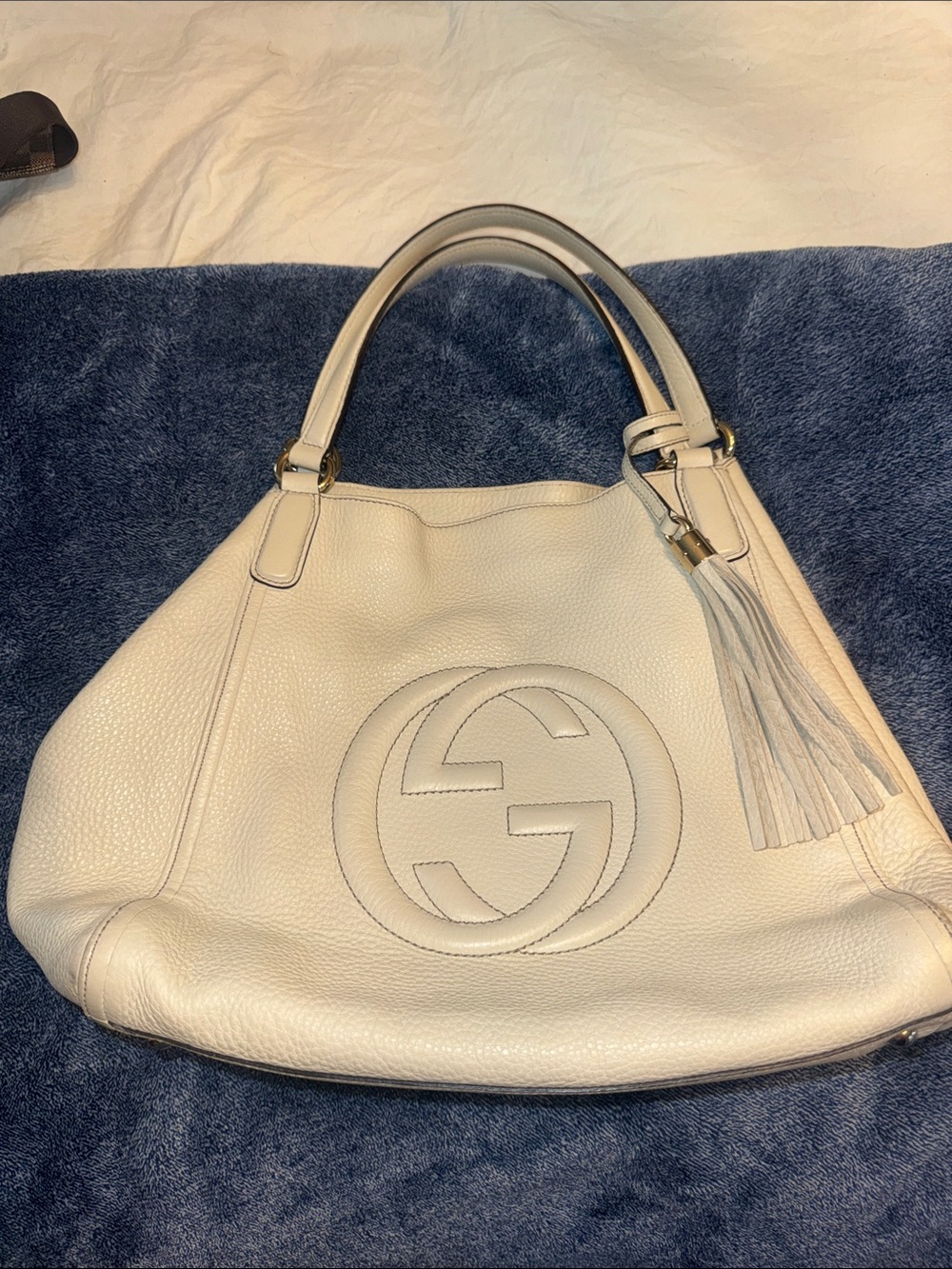 Gucci Cream Leather Shoulder Hobo with Tassel